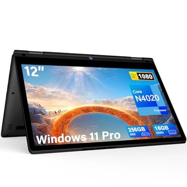Notebook Portatile 2-in-1 12 Pollici, 16GB RAM 256GB SSD Pollici PC Portatile, 360° Convertible Windows 11 Pro Touchscreen Laptop, 2.4G/5GWiFi, BT5.0, Type-C, USB3.0, HDMI