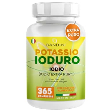 Bandini® Ioduro di Potassio, Iodio 365 Compresse (+ 1 Anno), Iodio EXTRA PURO ad Alto Dosaggio, Contribuisce alla Normale Funzione della Tiroide, 100% Vegan, Senza Glutine, Senza Lattosio, No OGM