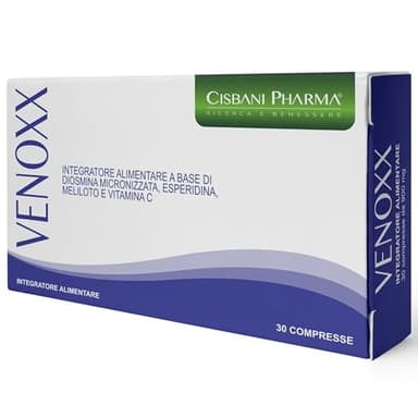 CISBANI PHARMA Venoxx - Integratore a base di Diosmina, Esperidina e Meliloto per la Circolazione Venosa, Ideale per Gambe Gonfie - con Vitamina C - Alto dosaggio - 30 Compresse