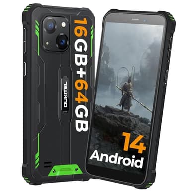 OUKITEL G2 Rugged Smartphone Android 14, 16(4+12) GB+64GB/1TB Telefono Indistruttibile, 6" Schermo, 13MP + 5MP Fotocamera, 6300 mAh IP68 Impermeabile Cellulare Antiurto, Dual 4G SIM/Face ID/OTG/GPS