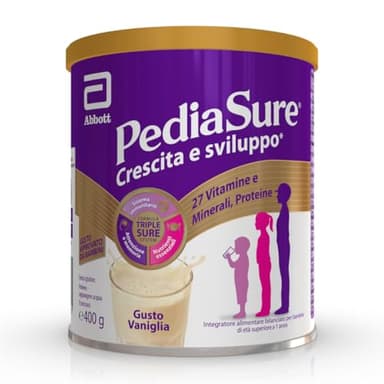 PEDIASURE Crescita e Sviluppo Integratore Alimentare per Bambini, Multivitaminico con 27 Vitamine e Minerali e Proteine, da un Anno in Su, Confezione 400g, Gusto Vaniglia
