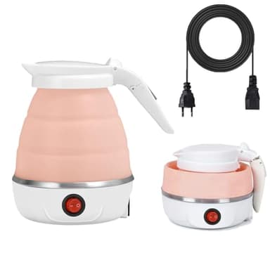 Bollitore Elettrico Pieghevole,Mini Bollitore da Viaggio in Silicone,Bollitori Elettrici 600ml, Spegnimento Automatico e Protezione Contro L'ebollizione per Escursioni All'aperto e Campeggio（Rosa）