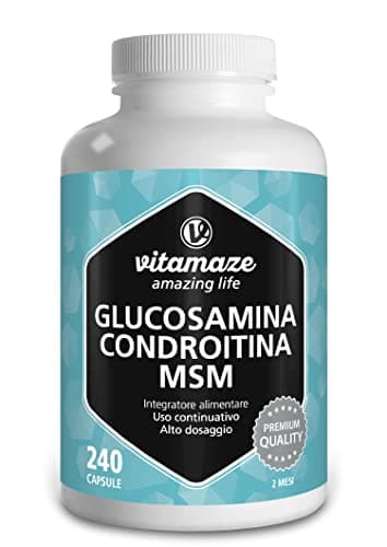 Glucosamina Condroitina MSM 2.250 mg + Vitamina C, 240 Capsule, Glucosamine Complex de Dose Elevata, Integratore Alimentare Naturale senza Additivi non Necessari, Qualitá Tedesca - Vitamaze®…