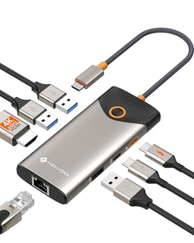 NOVOO USB C Hub, 7-in-1 Dock con HDMI 4K@60Hz, 1 Gbps Ethernet, 100W PD Ricarica, Porte USB-A/C 5Gbps, Stazione Docking Compatibile per MacBook, iPad, iPhone, Dell, HP, Surface