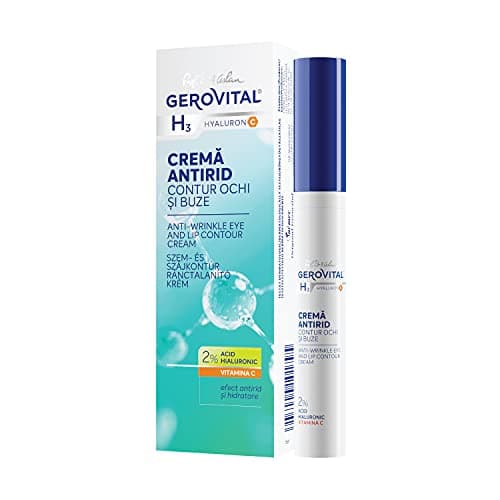Crema Contorno Occhi e Labbra con Effetto Antirughe, Idratante e Antiossidante, Contiene Acido Ialuronico, Vitamina C ed E 15 ml, Gerovital H3 Hyaluron C