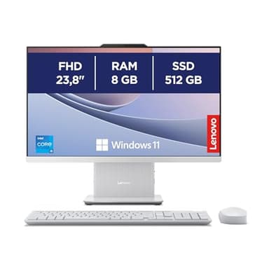 Lenovo IdeaCentre Computer desktop All-In-One, Display 24" FHD, Intel Core i5-13420H, 512GB SSD, RAM 8GB, Base ricarica smartphone wireless, Speakers, WiFi 6, Windows 11 H, Tastiera + Mouse Wireless