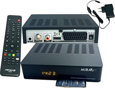 Amiko MIRA3 - Ricevitore satellitare HD con funzione di registrazione, slot per schede, Timeshift, HDMI, PVR, USB, WiFi, AAC-LC, SCART, coassiale, ricevitore satellitare HD per satelliti