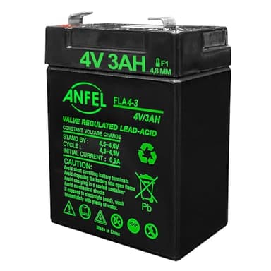 Batteria Ricaricabile al Piombo 4V 3A, Attacchi Faston F1 4,8mm, 4 Volt 3 Ah