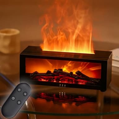 Holwim Diffusore di aromi con camino a LED, diffusore di oli profumati per oli essenziali con effetto fiamma a 7 colori, umidificatore da 150 ml con telecomando, 4 timer (Nero)