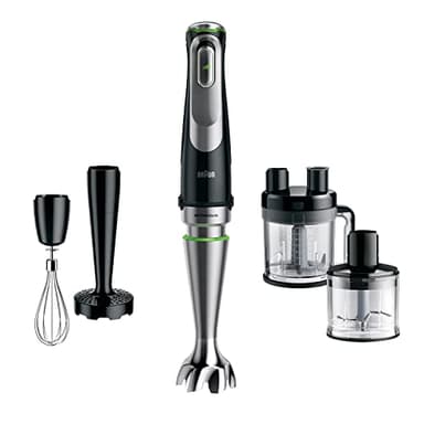 Braun MQ9187XLI MultiQuick9 Minipimer, Frullatore ad Immersione dotato di frusta a filo, Tritatutto da 500ml,Robot da cucina XL da 3,2L e Schiacciapatate, 1200watt, No schizzi Tecnologia SplashControl