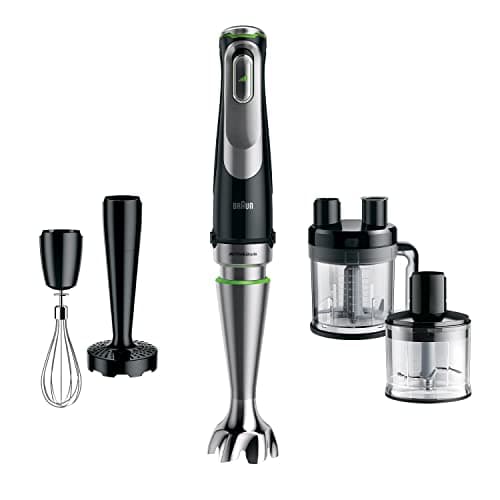 Braun MQ9187XLI MultiQuick9 Minipimer, Frullatore ad Immersione dotato di frusta a filo, Tritatutto da 500ml,Robot da cucina XL da 3,2L e Schiacciapatate, 1200watt, No schizzi Tecnologia SplashControl