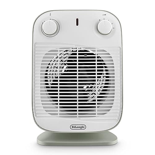 De'Longhi HFS50B20.GR Termoventilatore, Silenzioso e leggero, 3 livelli di potenza, ventilazione estiva, protezione antigoccia, maniglia, dispositivo di sicurezza, luce, protezione antigelo, Salvia