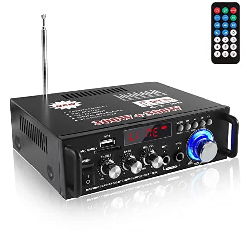 Etlephe Amplificatore Audio, Amplificatore HiFi, 600W Amplificatore Stereo Bluetooth 5.0, 12V 220V 2 Canali, Display LCD, Alta Fedeltà, Radio FM Portatile, Scheda SD/Ingresso USB, per Casa o Auto
