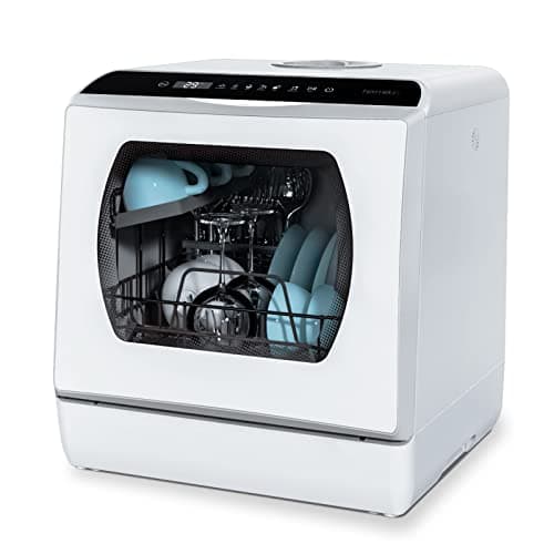 Hermitlux Lavastoviglie portatile con 4 Coperti, Serbatoio dell'acqua da 5 L, Lavastoviglie Piccola da 6 Programmi, utilizzabile in Campeggio, Cucina, Ufficio, Bianco