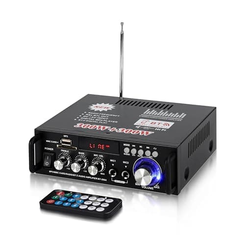 600W Amplificatore Audio, HiFi Audio Stereo Amplificatore Bluetooth Radio Portatile per Auto o Casa, con Telecomando ed Mini Amplificatore hifiDisplay 2CH LCD, 12 V / 220 V