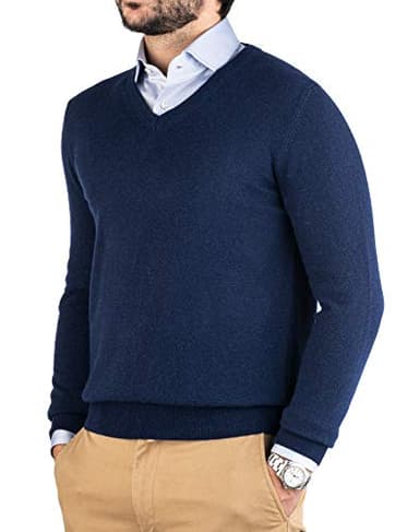 Cashmere Zone Maglione Uomo Scollo a V 30% Pure Cashmere 70% Pura Lana Made in Italy Lana Pullover a Manica Lunga Soffice e Morbido (XL, Blu)
