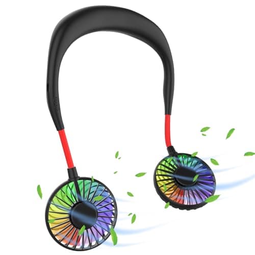 Ultralent Ventilatore da collo, mini ventilatore USB, collo a collo, silenzioso, 3 velocità, luce LED, ventilatore portatile per esterni, interni, campeggio, viaggi, sport nero e rosso