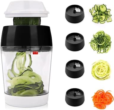 MENNYO Taglia Verdure a Spaghetti, 4 in 1 Spiralizzatore Affetta Verdure a Spirale con Contenitore, Mandolina Affettatrice Zucchine,Carote, Cetrioli-Nero