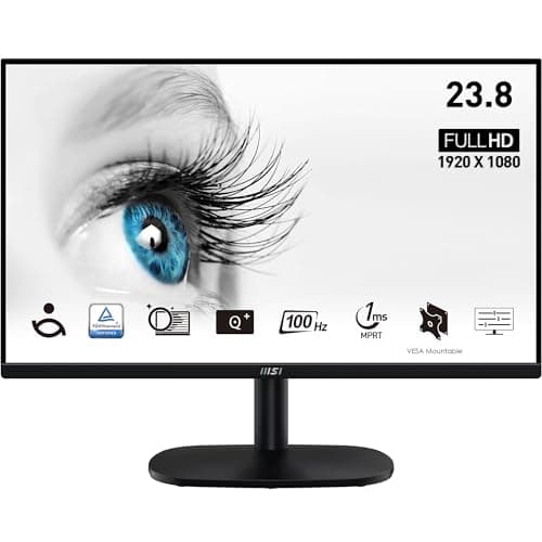 MSI PRO MP245V Monitor da 23,8" Full HD - Pannello VA (1920 x 1080), 100 Hz (con cavo HDMI), Schermo Eye-Friendly, Montabile VESA, Supporto Display Kit, Regolabile in inclinazione - HDMI 1.4, D-Sub