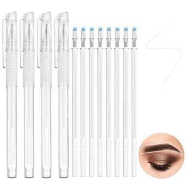 Yuanchu Pennarello microblading per sopracciglia, 4 pennarelli per tatuaggi con 8 mine di ricambio, per sopracciglia, per artisti, colore bianco