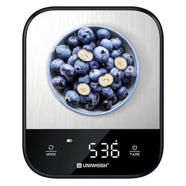 UNIWEIGH Bilancia da cucina,bilancia digitale grammi e once per il peso degli alimenti,la cottura,piccola bilancia da cucina con 7 unità di pesatura/display a LED/funzione tara,acciaio inox,nero