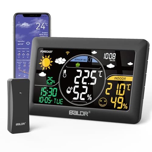Baldr Stazione Meteo con Sensore Esterno,Stazione Meteo WiFi con App,Display a Colori 7.5 Pollici, Stazione Meteorologica con Previsioni Meteo/Termometro Interno/Esterno/Igrometro