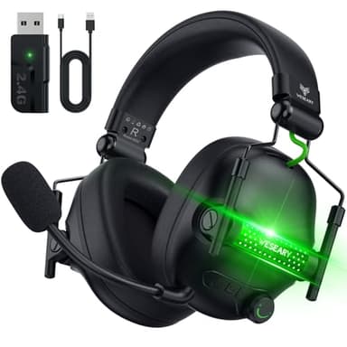WESEARY WG2 Cuffie Gaming Wireless, 2,4 GHz Cuffie Gaming con Microfono per PS5, PS4, PC, Switch, Mac, Mobile, Cuffie Gaming con Stereo 7.1, Cuffie Bluetooth Over Ear con Luce LED, Batteria da 50 Ore