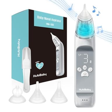 HuBDIC HubiBaby - Aspiratore nasale elettrico a grande flusso, ventosa per il naso, per neonati e bambini con 3 punte in silicone, 3 livelli di aspirazione, musica