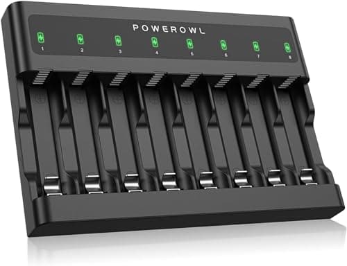 Caricabatterie POWEROWL AA AAA a 8 alloggiamenti, slot indipendente, ricarica rapida USB per batterie ricaricabili Ni-MH Ni-CD