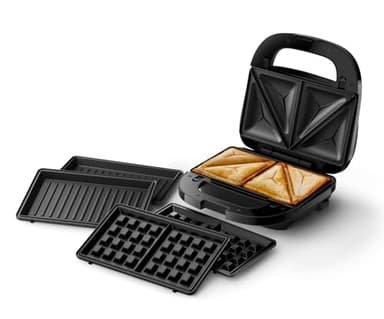 Philips Serie 5000 Macchina per Panini - Set di 3 Piastre per Panini, Sandwich e Cialde. Piastre Antiaderenti. Taglia e Sigilla. Potenza di 750W. Nero (HD2350/80)