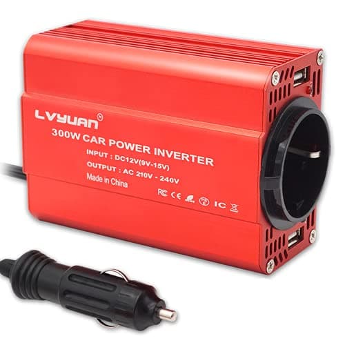 LVYUAN 300W Inverter di potenza per auto DC 12V a AC 220V 230V EU Convertitore con porta USB, presa CA e accendisigari per auto, per camper, camion, campeggio, emergenze