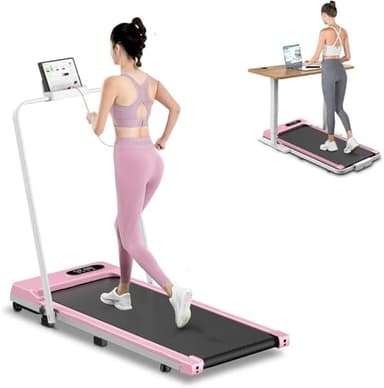 Tapis roulant salvaspazio, 1-8km/h, 2.5HP, Schermo LCD ad alta definizione, 2 metodi di controllo, Walking pad mini, Carico massimo di 120 kg, Tapis roulant elettrico (Rosa rosato)