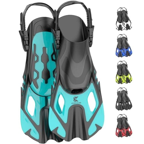 Khroom pinne corte adulti / bambini taglia 32-47 | pinne snorkel corte regolabili | pinne da nuoto pinne corte per snorkeling | pinne da immersione regolabili per nuoto / immersioni turchese (42-47)