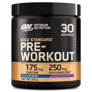 Optimum Nutrition Gold Standard Pre-Workout, Integratore Alimentare in Polvere, Energy Drink con Creatina Monoidrato, Beta Alanina, Caffeina e Vitamine B, Gusto Lampone Blu, 30 Porzioni, 330 g