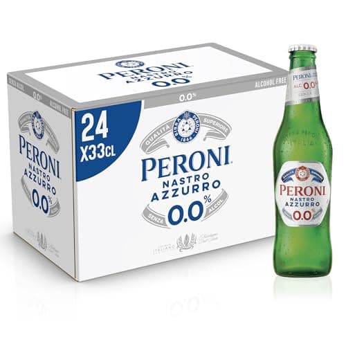 Peroni Nastro Azzurro 0.0 Birra Analcolica Premium Lager, Cassa Birra con 24 Birre in Bottiglia da 33 cl, 7.92 L, Gusto Secco e Rinfrescante, Zero Alcol