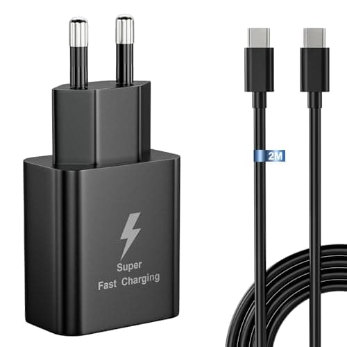 25W Caricabatterie rapido, Caricabatterie Type c per Samsung A15/A14/A13/A33/A34/A23/A53/ A52/ A54/A55/S23/S23+/S23 Ultra/ S22/ S21/M33/xiaomi/huawei/LG/Google/da 25W con cavo da 2M