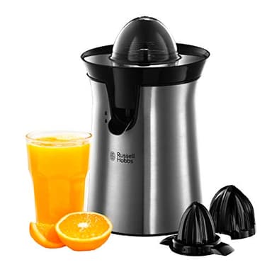 Russell Hobbs Spremiagrumi Elettrico - Rotazione Bidirezionale - 2 Coni Dimensioni diverse - Limoni e Arance - Acciaio Inox, Antigoccia, Lavabile in Lavastoviglie, Senza BPA, Spremiagrumi 22760-56
