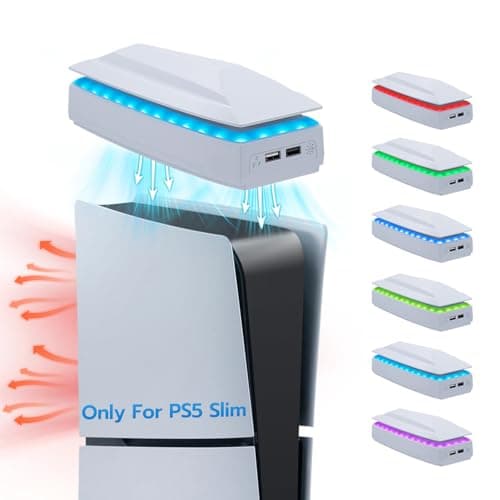 Mcbazel Stazione di Raffreddamento per PS5 Slim con RGB, Ventola Regolabile a 3 Velocità, Copertura Antipolvere e Porte USB – Bianco (Compatibile solo con per PS5 Slim Disc/Digital).