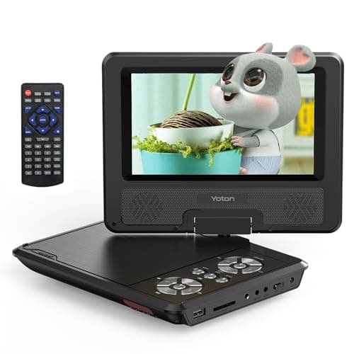 YOTON Lettore DVD portatile da 9,5" per bambini con schermo girevole HD da 7,5", con altoparlante stereo, 1.8m Caricatore per Auto, scheda Sync TV/USB/SD [Blu-ray non supportata]