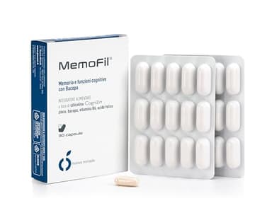 MEMOFIL - Integratore nootropico per memoria e concentrazione con citicolina Cognizyn, vitamina B6 e bacopa, migliora l'attenzione e sostiene l'energia mentale- 30 capsule