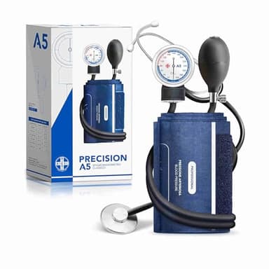AIESI® Sfigmomanometro Manuale professionale aneroide modello classico per adulti con stetoscopio piatto PRECISION A5, Garanzia Italia 24 mesi