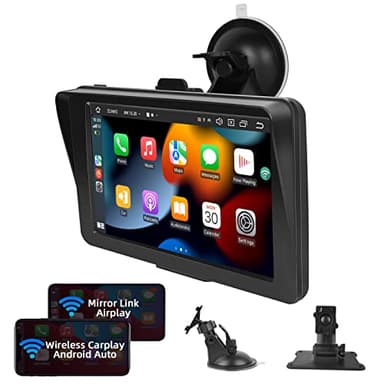 Podofo Autoradio Portatile con Wireless Carplay Android Auto 7 Pollici Touchscreen Monitor 7V-32V Car Audio Radio con Bluetooth, Trasmissione FM, Airplay, Collegamento a Specchio