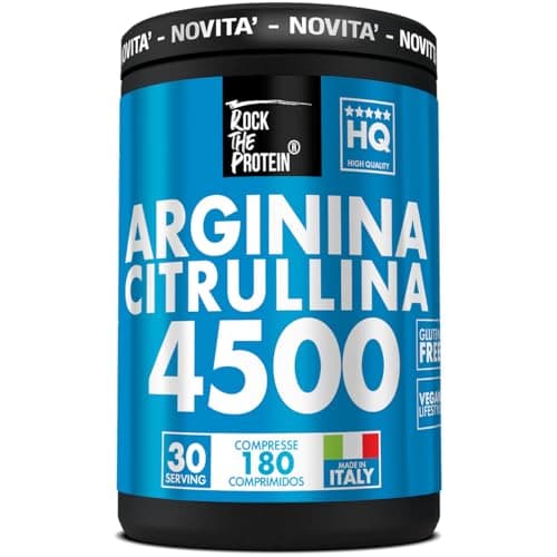 Arginina Citrullina Rock The Protein® 3000mg L arginina pura, 1500mg L citrullina malato, Preworkout Integratori Palestra Pump Resistenza Recupero Muscolare, Aminoacidi Semi Essenziali, 180 Compresse