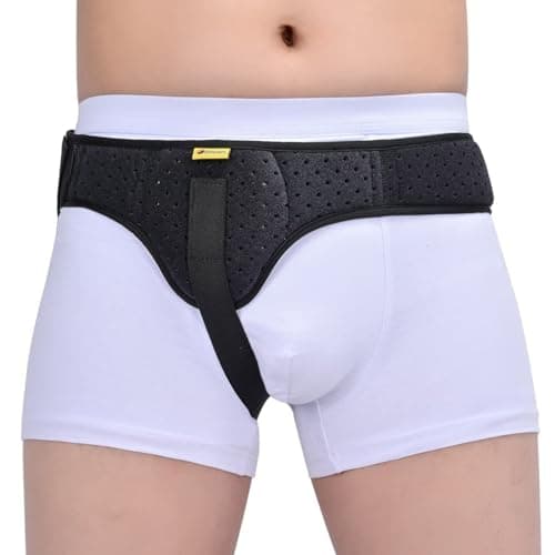 Tenbon Cintura per ernia per uomini e donne Cintura per ernia regolabile flessibile Supporto per ernia Sollievo dal dolore con cuscinetti di compressione rimovibili Ernia sinistra e destra (L, Black)