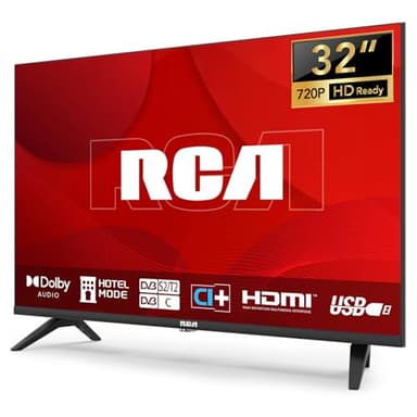 RCA TV 32 Pollici (80 cm) senza Bordo LED HD TV con Tripla sintonizzatore (DVB-T/T2-C-S/S2), HDMI, CI+, Lettore multimediale USB, Modalità Hotel, Dolby Audio (NRB32HQ1, 2024)