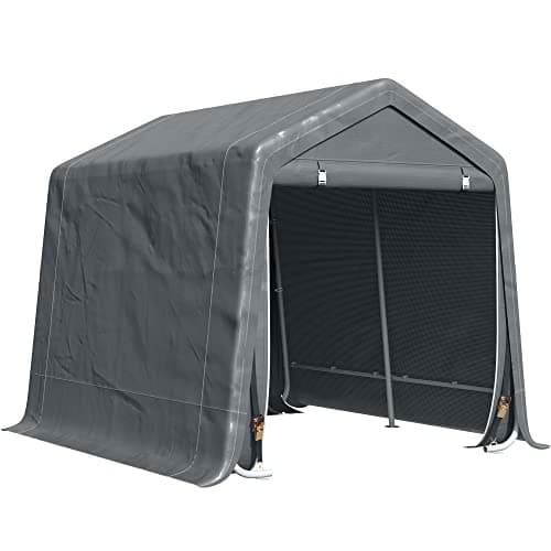 Outsunny Garage Moto per Esterno 2.4x2m, Tenda Garage per Attrezzi in Metallo e Tessuto PE, per Moto e Biciclette, Grigio Scuro