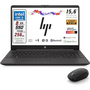 HP 250 G9, Pc Portatile Notebook, Display Full HD da 15,6", cpu Intel i3 di 12Th, Ram 8 Gb, SSD 256 Gb, W11, Pacchetto Libre Office, Computer Portatile Pronto all'uso
