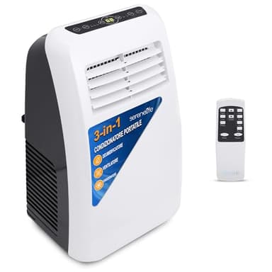Serenelife SLPAC7EU Condizionatore Portatile 3-in-1, Deumidificatore Integrato, Ventilatore, Telecomando, Kit Scarico Finestra, 7,000 BTU, Classe A, 2.4 kg, 57 Decibel, Bianco