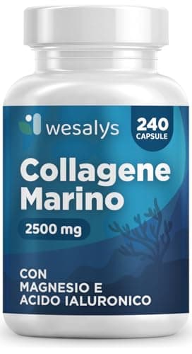 Collagene Marino con Acido ialuronico - 240 Capsule - 2500mg di Collagene idrolizzato, Integratore con Biotina, Vitamina C, Coenzima Q10 per Pelle, Capelli e Articolazioni