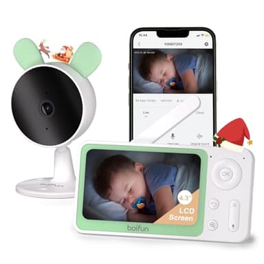 BOIFUN Baby Monitor Video, 4,3" Schermo Con Zoom 4X, 2500mAh Batteria, Controllo Tramite APP Mobile & Monitor LCD, Rilevamento di Suoni e Movimenti, Visione Notturna